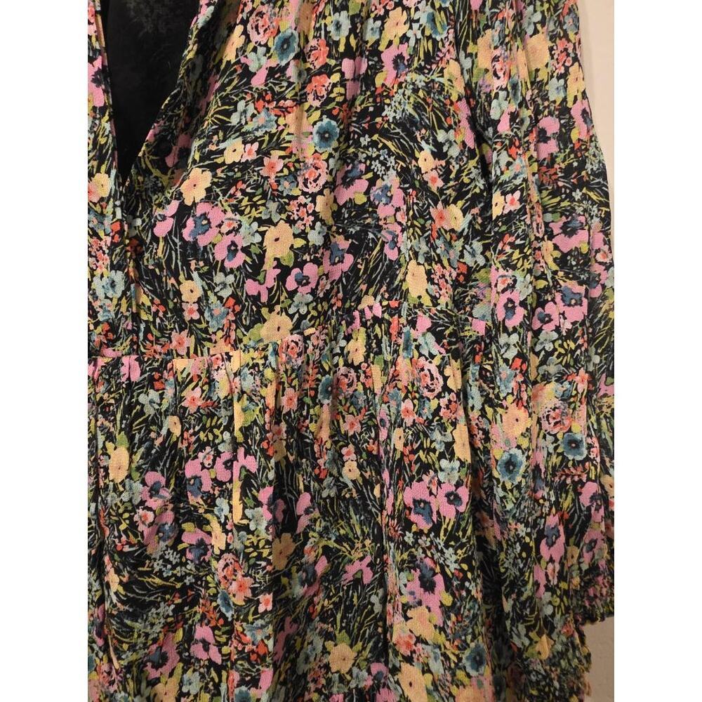 Zara Floral Long Sleeve Mini Dress Black Boho Tunic Medium - Picture 4 of 8